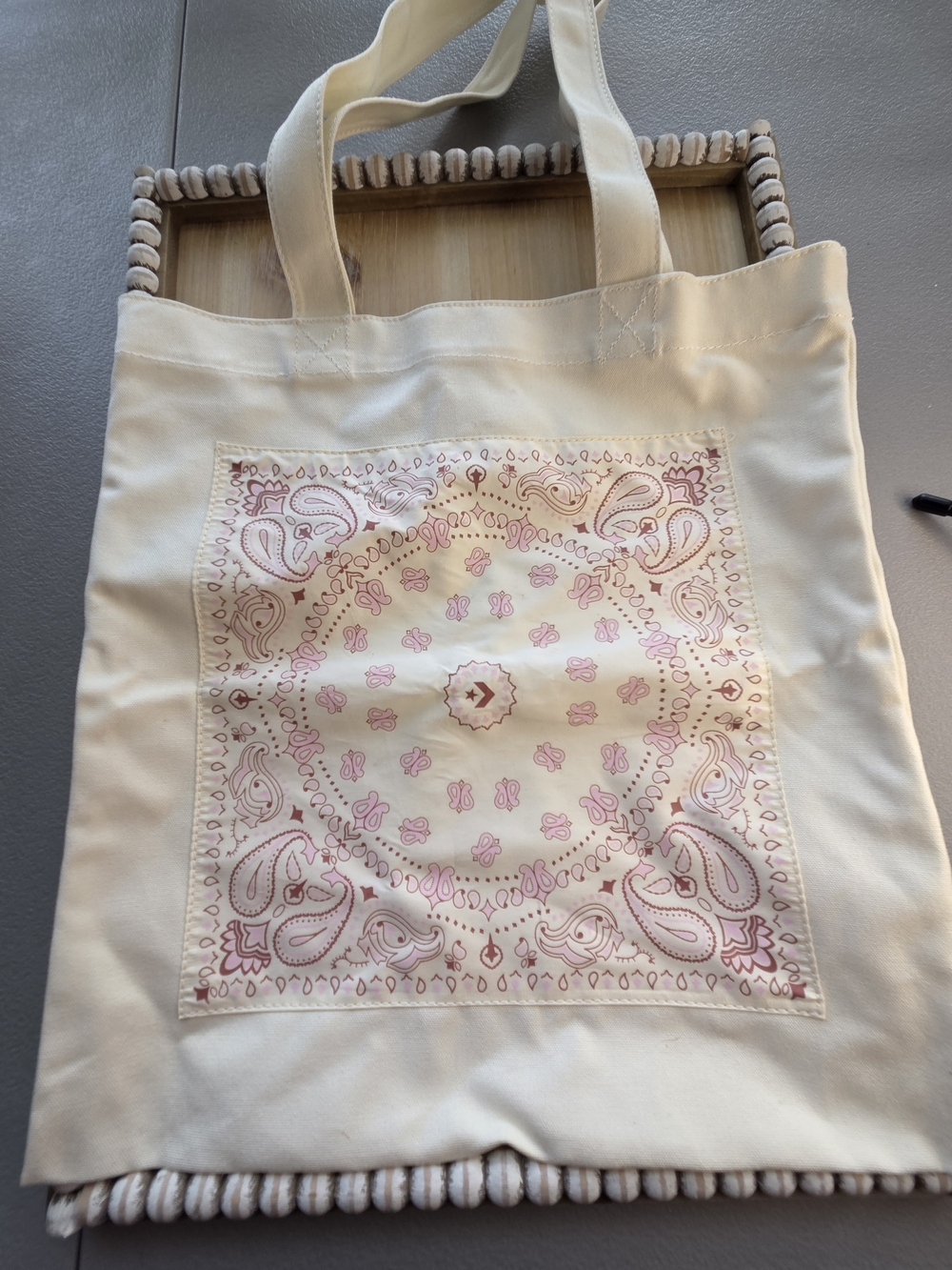 Converse Cream Canvas Tote with Pink Paisley Print